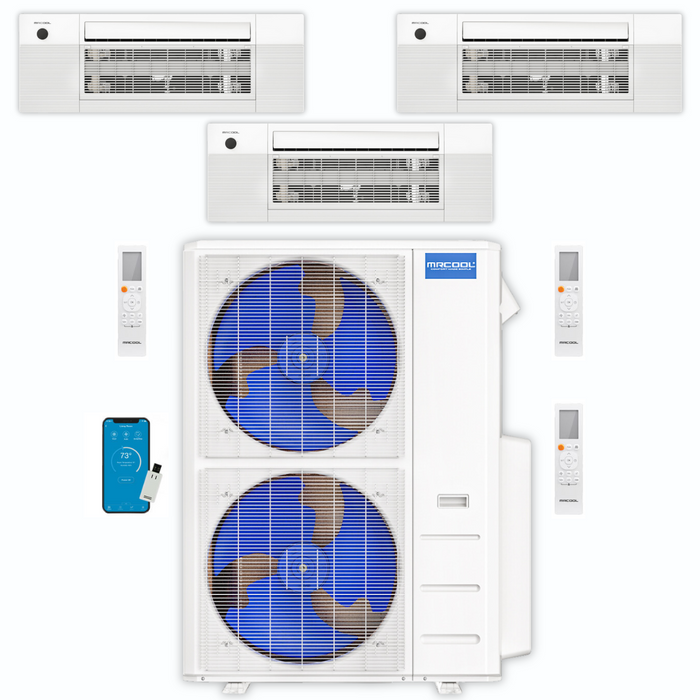 MRCOOL DIY Mini Split - 39,000 BTU 3 Zone Ceiling Cassette Ductless Air Conditioner and Heat Pump, DIY-BC-348HP091218