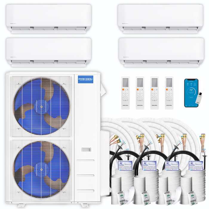 MRCOOL DIY Mini Split - 51,000 BTU 4 Zone Ductless Air Conditioner and Heat Pump with 35 ft. Install Kit, DIYM448HPW08C217