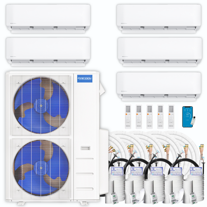 MRCOOL DIY Mini Split - 51,000 BTU 5 Zone Ductless Air Conditioner and Heat Pump with 50 ft. Install Kit, DIY548HP090909121250