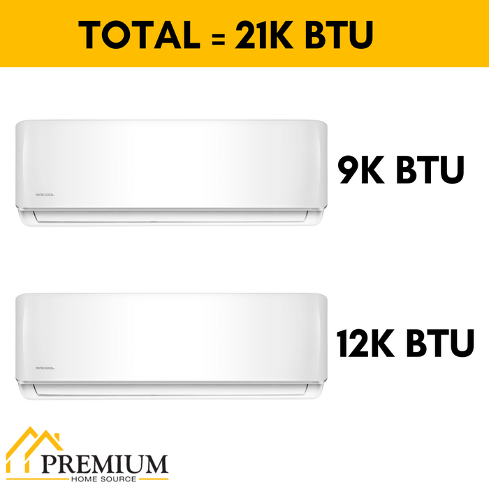 MRCOOL DIY Mini Split - 21,000 BTU 2 Zone Ductless Air Conditioner and Heat Pump with 16 ft. Install Kit, DIYM218HPW01C00