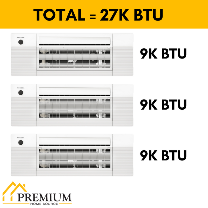 MRCOOL DIY Mini Split - 27,000 BTU 3 Zone Ceiling Cassette Ductless Air Conditioner and Heat Pump, DIY-BC-327HP090909