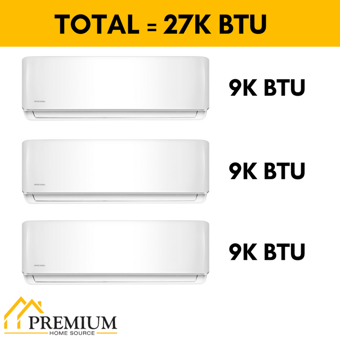 MRCOOL DIY Mini Split - 27,000 BTU 3 Zone Ductless Air Conditioner and Heat Pump with 35 ft. Install Kit, DIYM327HPW00C49