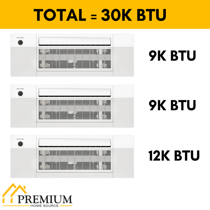 MRCOOL DIY Mini Split - 30,000 BTU 3 Zone Ceiling Cassette Ductless Air Conditioner and Heat Pump, DIY-BC-336HP090912