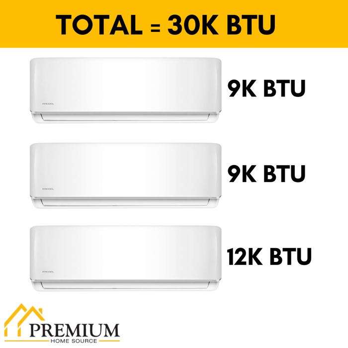 MRCOOL DIY Mini Split - 30,000 BTU 3 Zone Ductless Air Conditioner and Heat Pump, DIY-B-327HP090912