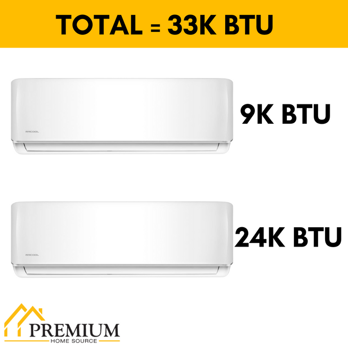 MRCOOL DIY Mini Split - 33,000 BTU 2 Zone Ductless Air Conditioner and Heat Pump with 35 ft. Install Kit, DIYM236HPW00C16