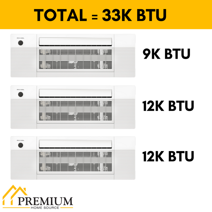 MRCOOL DIY Mini Split - 33,000 BTU 3 Zone Ceiling Cassette Ductless Air Conditioner and Heat Pump, DIY-BC-336HP091212