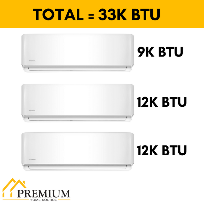 MRCOOL DIY Mini Split - 33,000 BTU 3 Zone Ductless Air Conditioner and Heat Pump, DIY-B-336HP091212