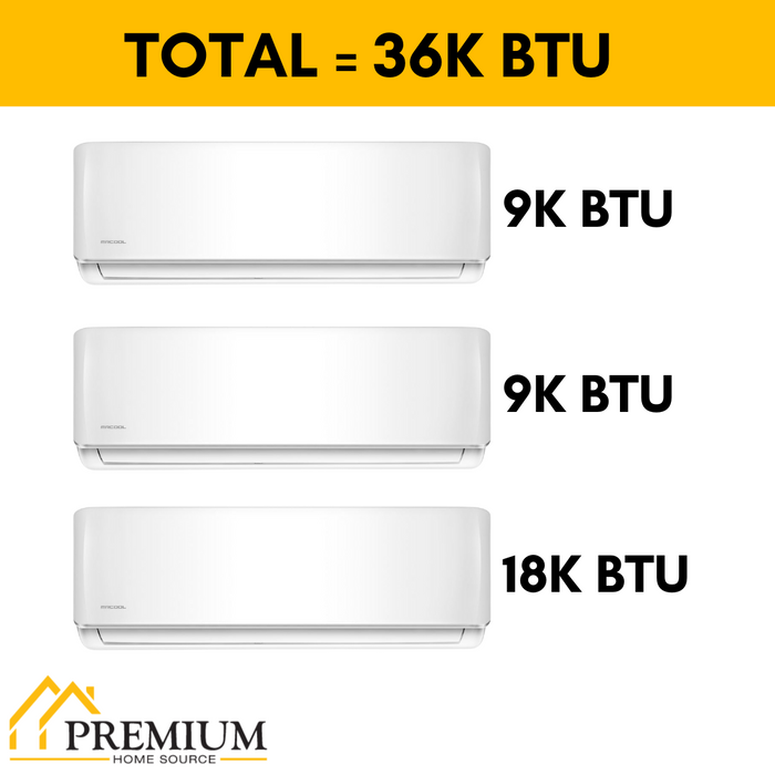 MRCOOL DIY Mini Split - 36,000 BTU 3 Zone Ductless Air Conditioner and Heat Pump with 16 ft. Install Kit, DIYM336HPW02C00