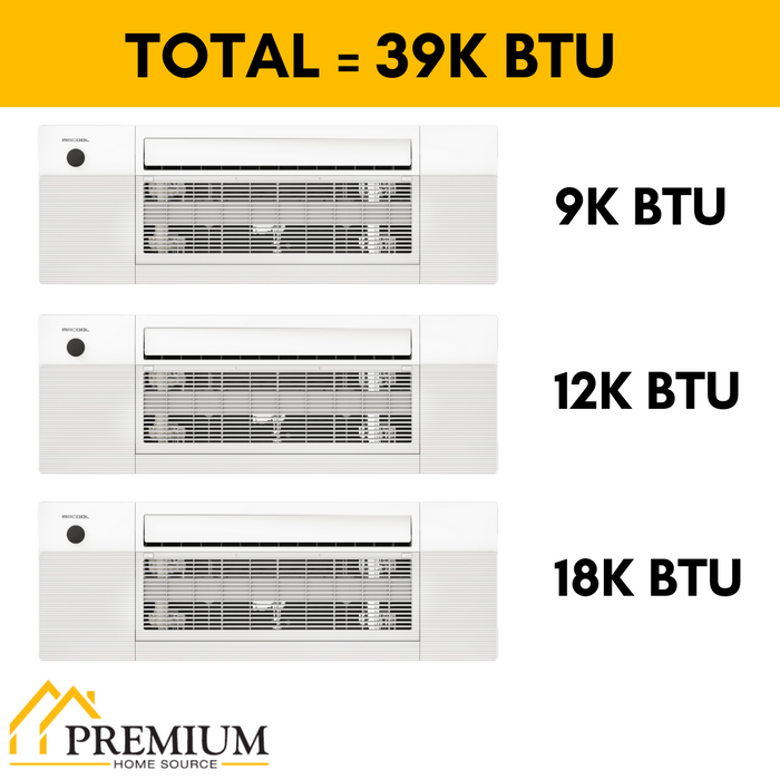 MRCOOL DIY Mini Split - 39,000 BTU 3 Zone Ceiling Cassette Ductless Air Conditioner and Heat Pump, DIY-BC-348HP091218