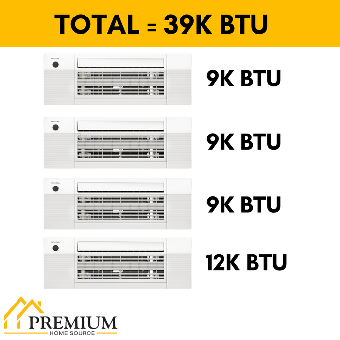 MRCOOL DIY Mini Split - 39,000 BTU 4 Zone Ceiling Cassette Ductless Air Conditioner and Heat Pump, DIY-BC-448HP09090912