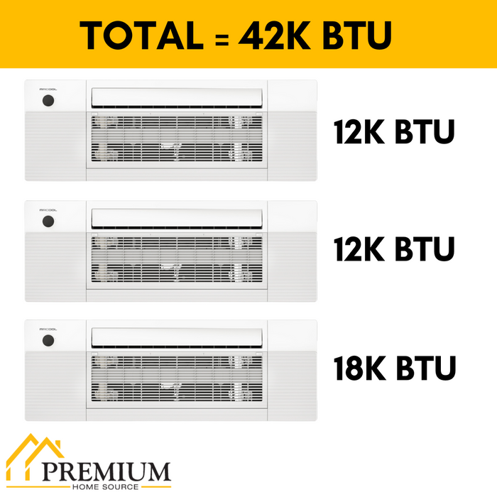 MRCOOL DIY Mini Split - 42,000 BTU 3 Zone Ceiling Cassette Ductless Air Conditioner and Heat Pump, DIY-BC-348HP121218