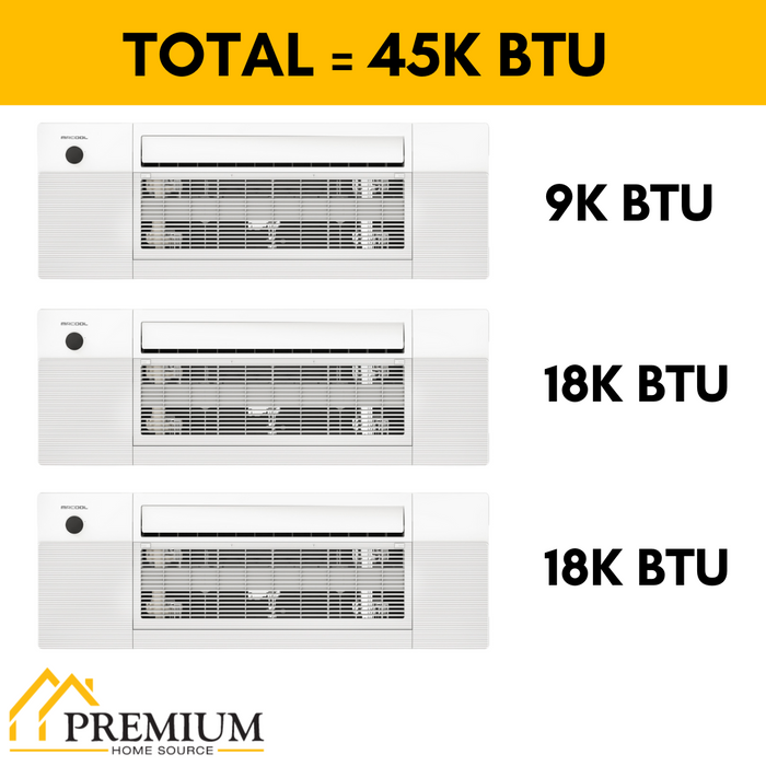 MRCOOL DIY Mini Split - 45,000 BTU 3 Zone Ceiling Cassette Ductless Air Conditioner and Heat Pump, DIY-BC-348HP091818