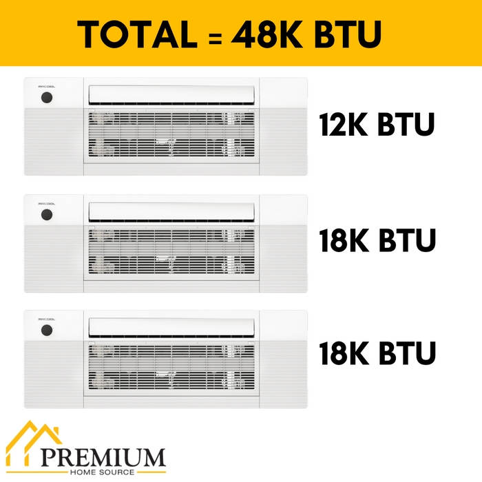 MRCOOL DIY Mini Split - 48,000 BTU 3 Zone Ceiling Cassette Ductless Air Conditioner and Heat Pump, DIY-BC-348HP121818