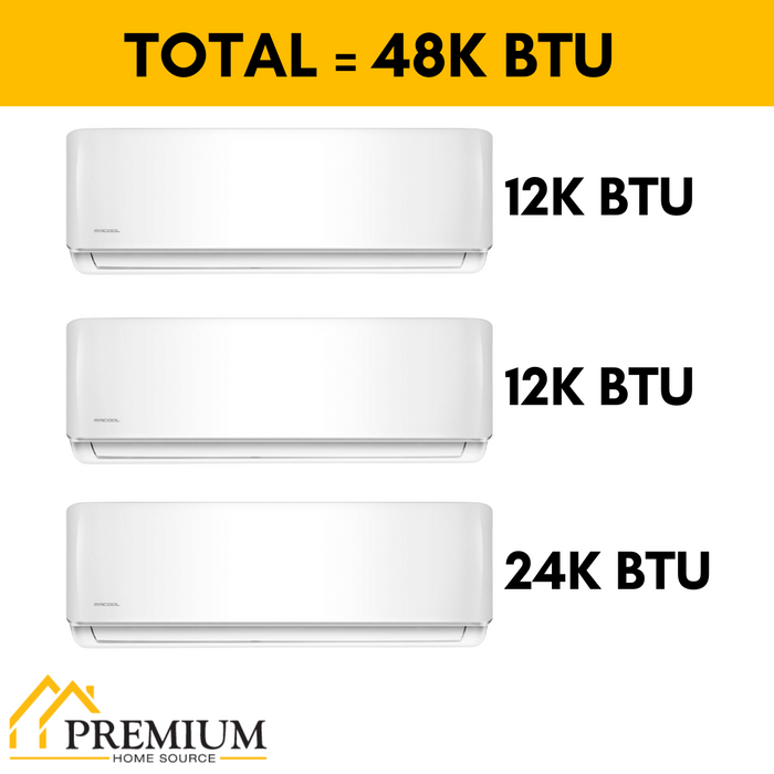 MRCOOL DIY Mini Split - 48,000 BTU 3 Zone Ductless Air Conditioner and Heat Pump with 16 ft. Install Kit, DIYM348HPW02C00