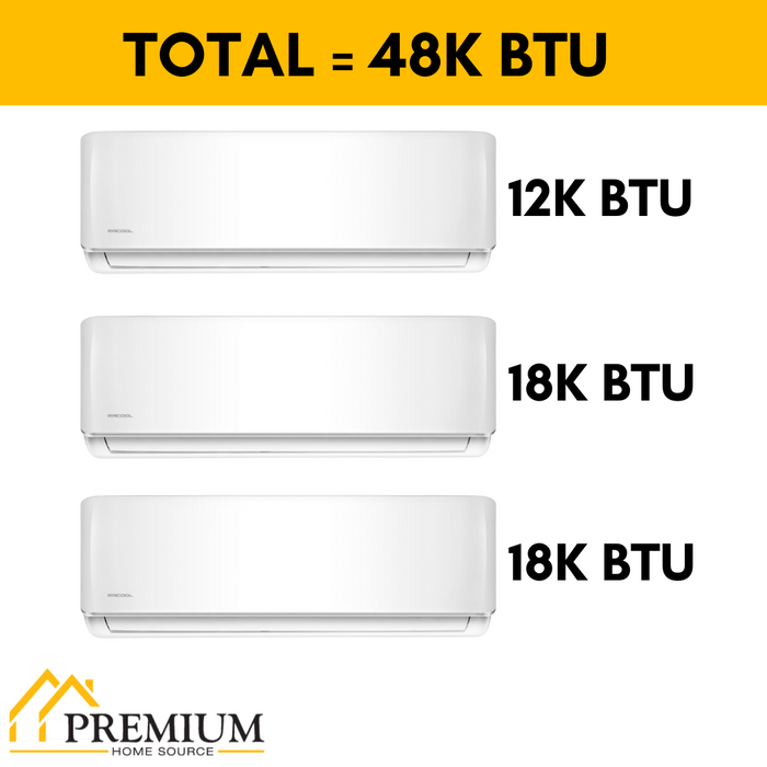 MRCOOL DIY Mini Split - 48,000 BTU 3 Zone Ductless Air Conditioner and Heat Pump with 25 ft. Install Kit, DIYM348HPW01C28