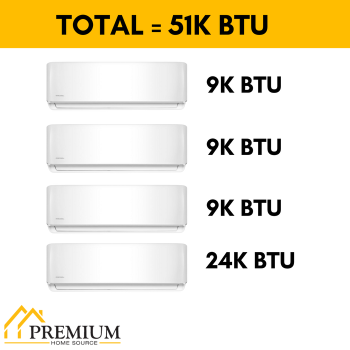 MRCOOL DIY Mini Split - 51,000 BTU 4 Zone Ductless Air Conditioner and Heat Pump with 35 ft. Install Kit, DIYM448HPW08C217