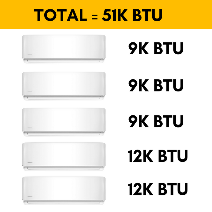 MRCOOL DIY Mini Split - 51,000 BTU 5 Zone Ductless Air Conditioner and Heat Pump with 50 ft. Install Kit, DIY548HP090909121250
