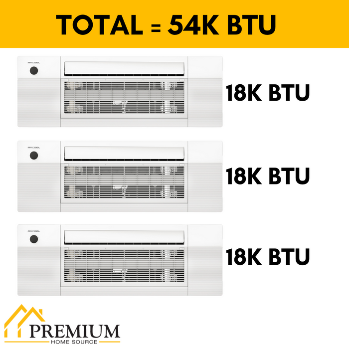 MRCOOL DIY Mini Split - 54,000 BTU 3 Zone Ceiling Cassette Ductless Air Conditioner and Heat Pump, DIY-BC-348HP181818