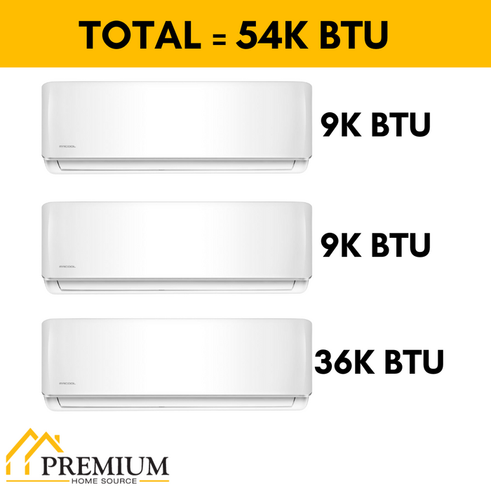 MRCOOL DIY Mini Split - 54,000 BTU 3 Zone Ductless Air Conditioner and Heat Pump with 25 ft. Install Kit, DIYM348HPW04C35