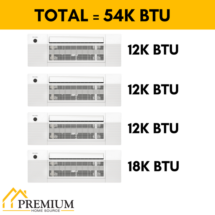 MRCOOL DIY Mini Split - 54,000 BTU 4 Zone Ceiling Cassette Ductless Air Conditioner and Heat Pump, DIY-BC-448HP12121218