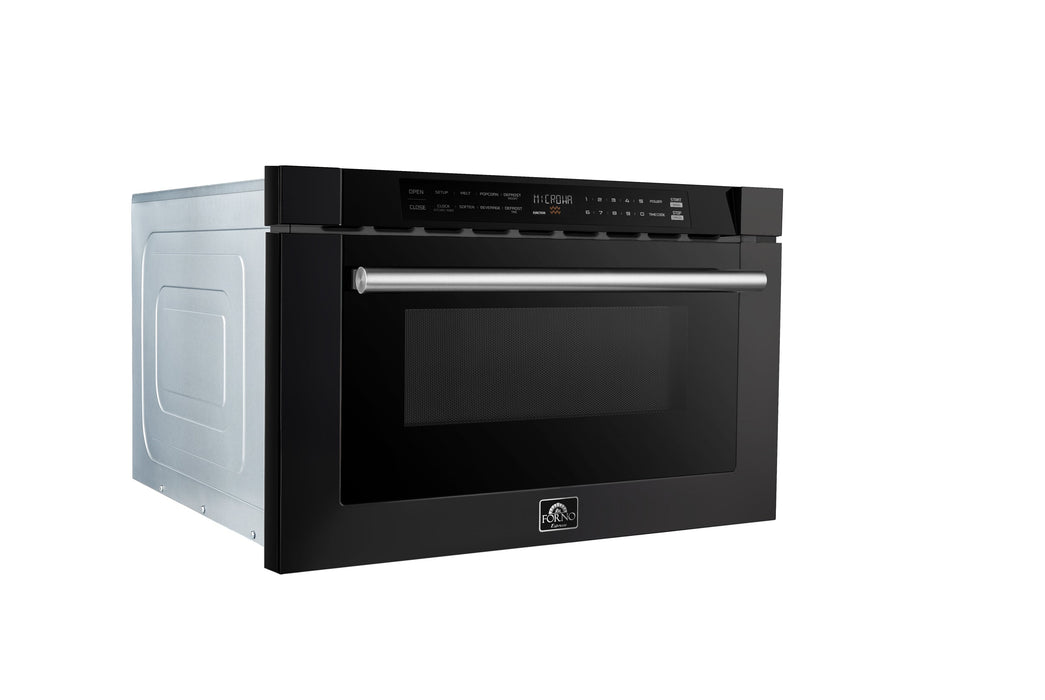 Forno Espresso 24" Built-In Microwave Drawer in Black with Silver Handles, FMWDR3000-24BLK