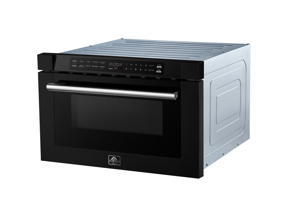 Forno Espresso 24" Built-In Microwave Drawer in Black with Silver Handles, FMWDR3000-24BLK