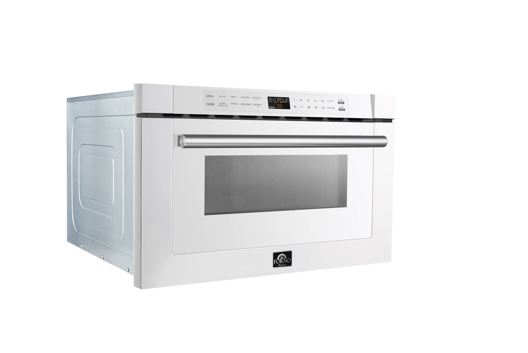 Forno Espresso 24" Built-In Microwave Drawer in White with Silver Handles, FMWDR3000-24WHT