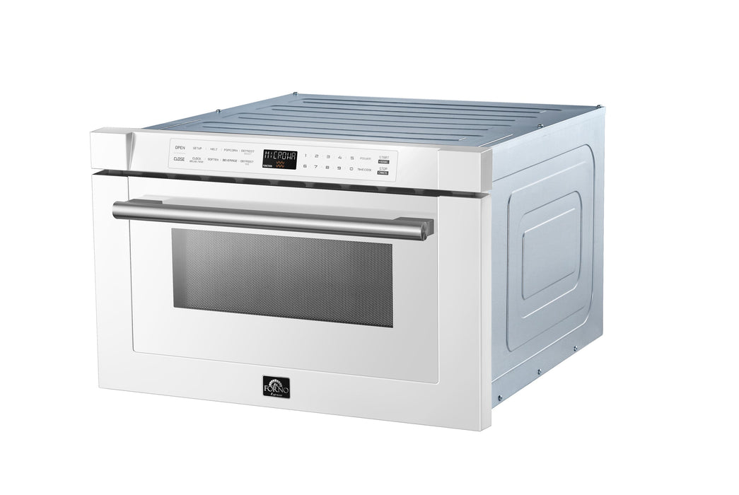 Forno Espresso 24" Built-In Microwave Drawer in White with Silver Handles, FMWDR3000-24WHT