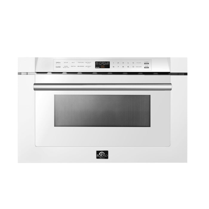 Forno Espresso 24" Built-In Microwave Drawer in White with Silver Handles, FMWDR3000-24WHT