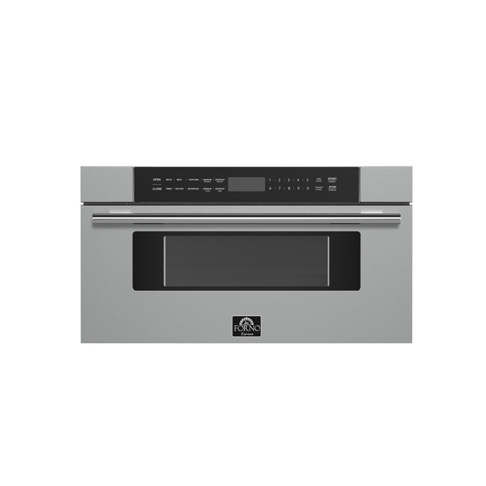 Forno Espresso 30" Built-In Microwave Drawer in Stainless Steel with Silver Handles, FMWDR3000-30