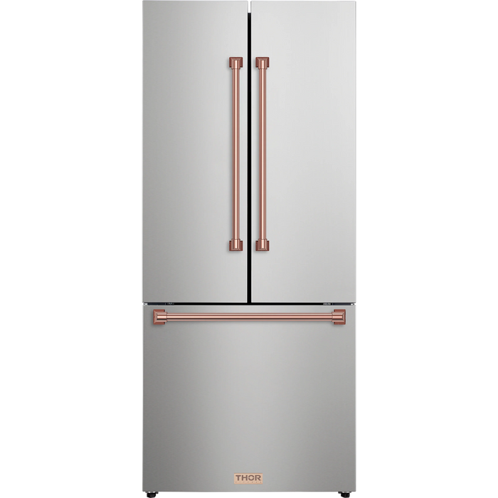 Thor Kitchen Gordon Ramsay Series 30-Inch 17.5 cu ft French Door Counter Depth Refrigerator with Ice Maker in Stainless Steel with Rose Gold Trim  (RF3017FFD99-RSG)