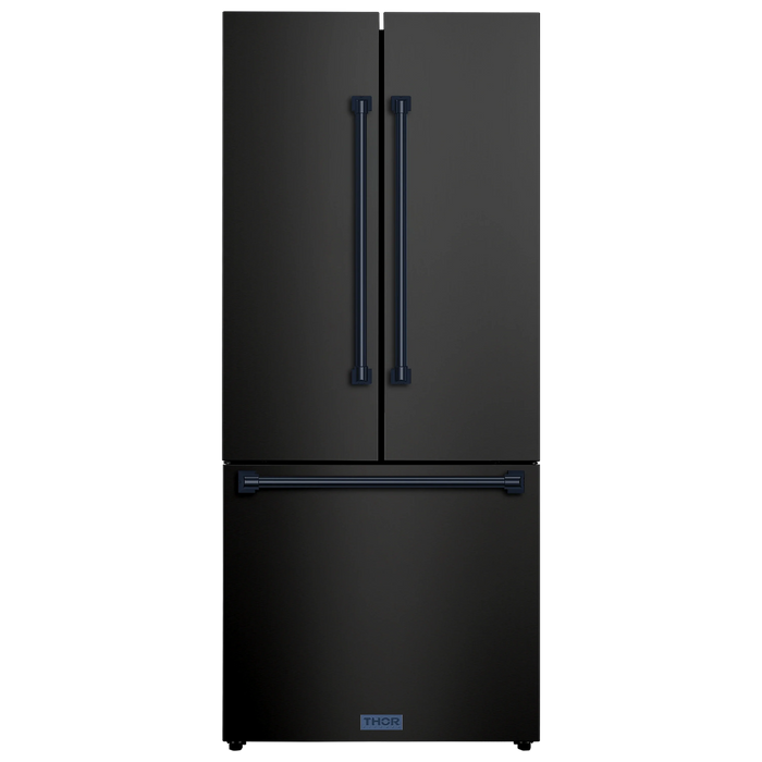 Thor Kitchen Gordon Ramsay Series 30-Inch 17.5 cu ft French Door Counter Depth Refrigerator with Ice Maker in Black with Navy Blue Trim (RF3017FFD00-BLU)