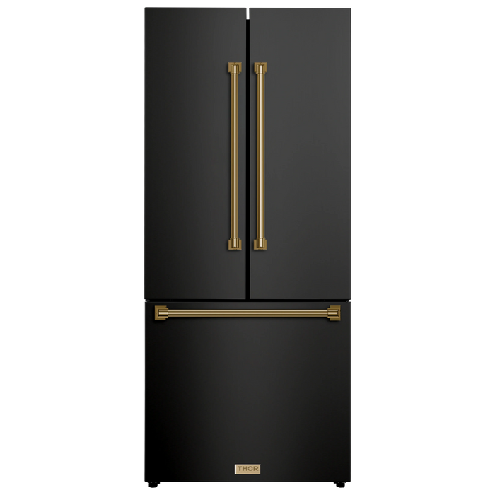 Thor Kitchen Gordon Ramsay Series 30-Inch 17.5 cu ft French Door Counter Depth Refrigerator with Ice Maker in Black with Bronze Trim (RF3017FFD00-BRZ)