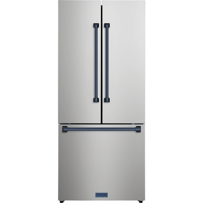 Thor Kitchen Gordon Ramsay Series 30-Inch 17.5 cu ft French Door Counter Depth Refrigerator with Ice Maker in Stainless Steel with Navy Blue Trim  (RF3017FFD99-BLU)