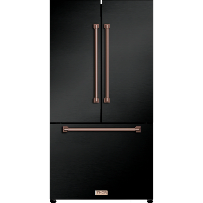 Thor Kitchen Gordon Ramsay 3-Piece Appliance Package - 30-Inch Electric Range with Tilt Panel Touch Control, Refrigerator, and Dishwasher in Black with Rose Gold Trim