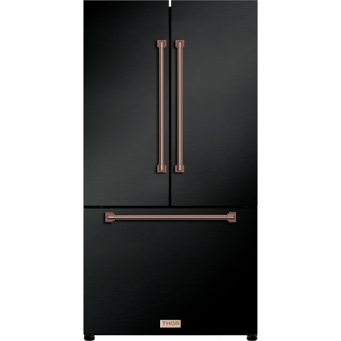 Thor Kitchen Gordon Ramsay Series 36-Inch 20.3 cu ft French Door Counter Depth Refrigerator with Ice Maker in Black with Rose Gold Trim (RF3621CTD00-RSG)