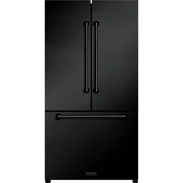 Thor Kitchen Gordon Ramsay 3-Piece Appliance Package - 36-Inch Electric Range with Tilt Panel Touch Control, Refrigerator, and Dishwasher in Black