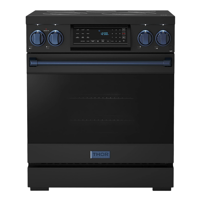 Thor Kitchen Gordon Ramsay Series 30-Inch Professional Electric Range with Tilt Panel Touch Control in Black with Navy Blue Trim (RSE30B-BLU)