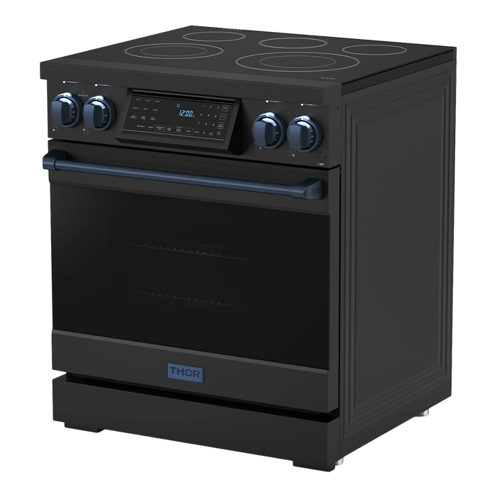 Thor Kitchen Gordon Ramsay Series 30-Inch Professional Electric Range with Tilt Panel Touch Control in Black with Navy Blue Trim (RSE30B-BLU)