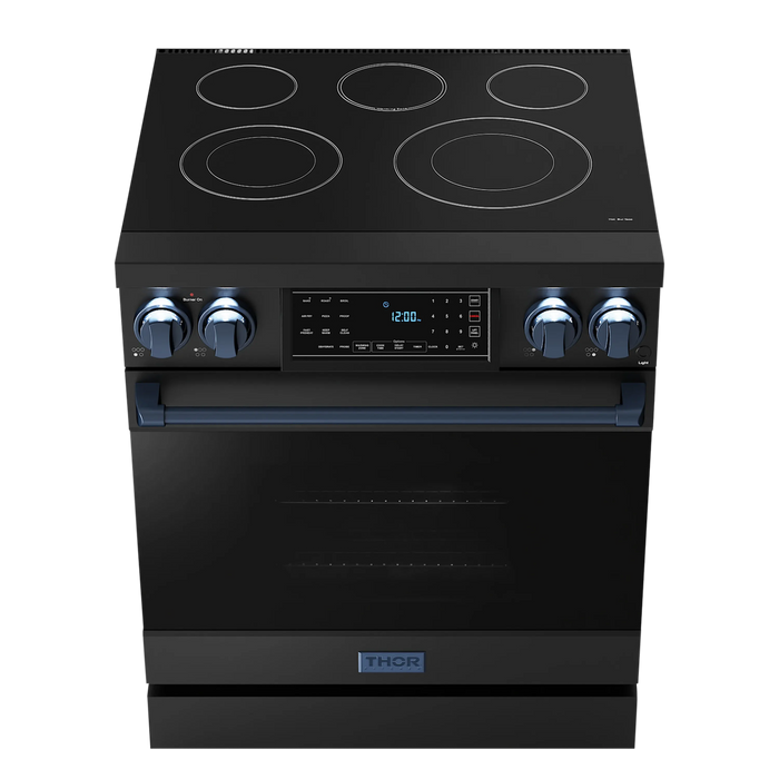 Thor Kitchen Gordon Ramsay Series 30-Inch Professional Electric Range with Tilt Panel Touch Control in Black with Navy Blue Trim (RSE30B-BLU)