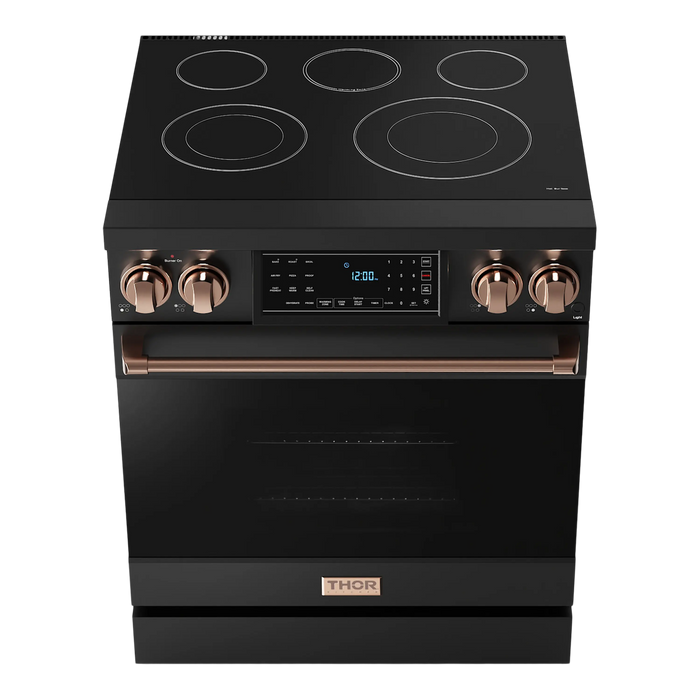 Thor Kitchen Gordon Ramsay Series 30-Inch Professional Electric Range with Tilt Panel Touch Control in Black with Rose Gold Trim (RSE30B-RSG)