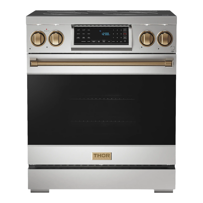 Thor Kitchen Gordon Ramsay Series 30-Inch Professional Electric Range with Tilt Panel Touch Control in Stainless Steel with Bronze Trim (RSE30-BRZ)