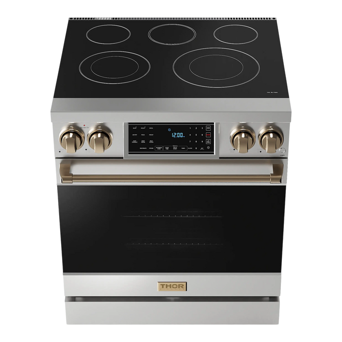 Thor Kitchen Gordon Ramsay Series 30-Inch Professional Electric Range with Tilt Panel Touch Control in Stainless Steel with Bronze Trim (RSE30-BRZ)