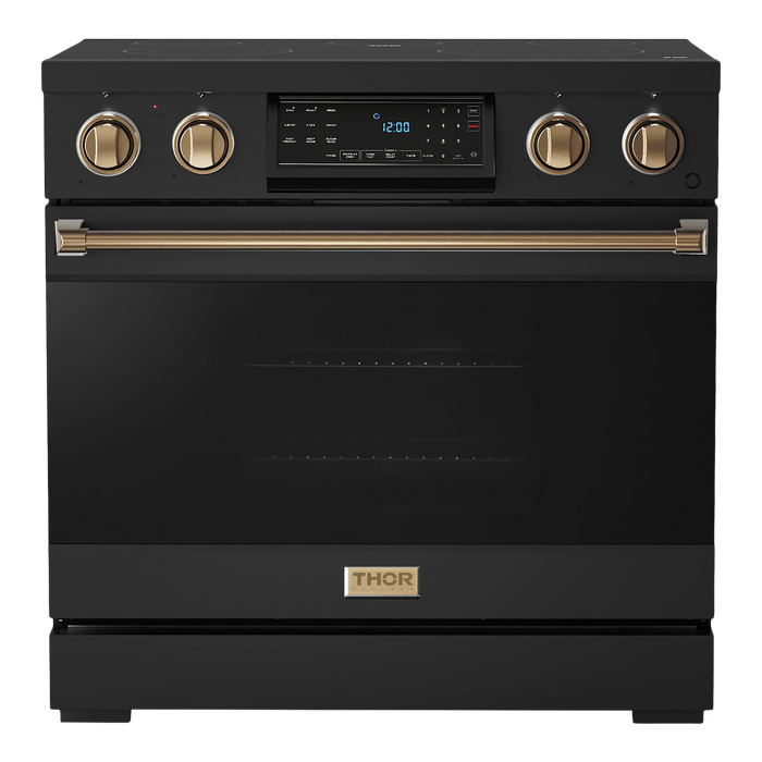 Thor Kitchen Gordon Ramsay Series 36-Inch Professional Electric Range with Tilt Panel Touch Control in Black with Bronze Trim (RSE36B-BRZ)