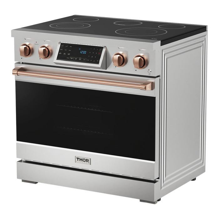 Thor Kitchen Gordon Ramsay Series 36-Inch Professional Electric Range with Tilt Panel Touch Control in Stainless Steel with Rose Gold Trim (RSE36-RSG)