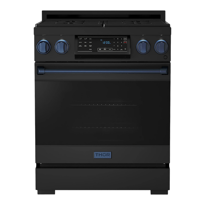 Thor Kitchen Gordon Ramsay Series 30-Inch Professional Gas Range with Tilt Panel Touch Control in Black with Navy Blue Trim (RSG30B-BLU)