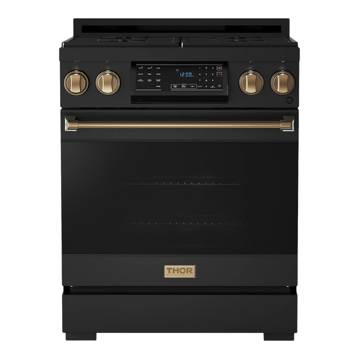 Thor Kitchen Gordon Ramsay Series 30-Inch Professional Gas Range with Tilt Panel Touch Control in Black with Bronze Trim (RSG30B-BRZ)