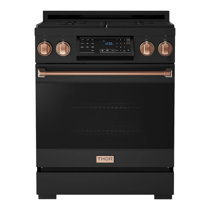 Thor Kitchen Gordon Ramsay Series 30-Inch Professional Gas Range with Tilt Panel Touch Control in Black with Rose Gold Trim (RSG30B-RSG)