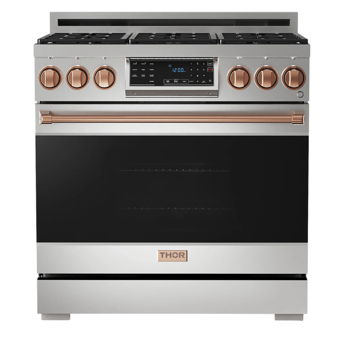 Thor Kitchen Gordon Ramsay Series 36-Inch Professional Gas Range with Tilt Panel Touch Control in Stainless Steel with Rose Gold Trim (RSG36-RSG)