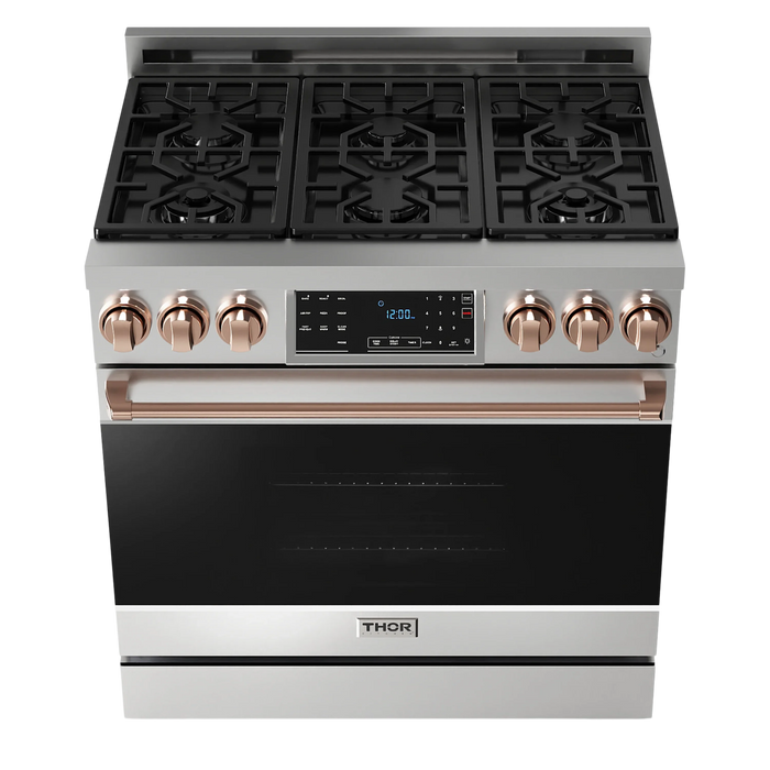 Thor Kitchen Gordon Ramsay Series 36-Inch Professional Gas Range with Tilt Panel Touch Control in Stainless Steel with Rose Gold Trim (RSG36-RSG)